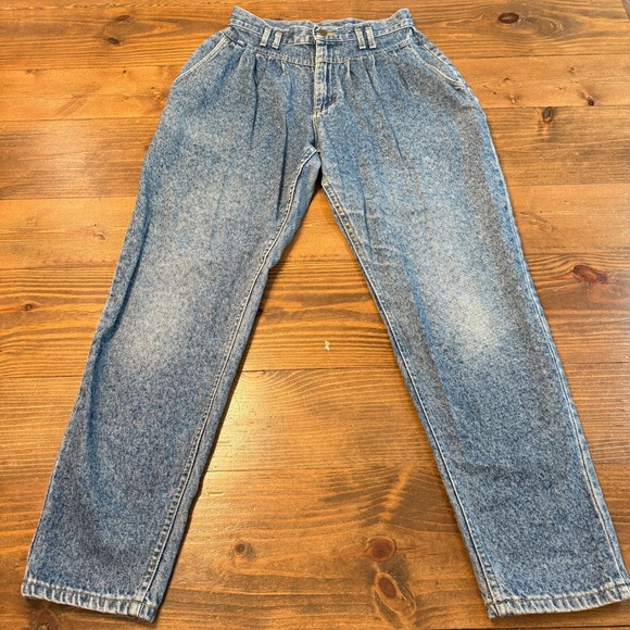 Lee Mom Jeans High Rise Pleated Tapered Leg Bareback Acid Wash Made USA 12 VTG - Picture 1 of 8